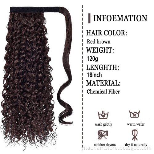 Long Curly Red Brown Hair 18 Inch Long curly Ponytail hair Extension Synthetic Wrap Around Drawstring Hair